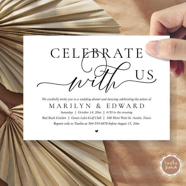 Celebrate with us, Wedding Elopement Dinner Invitation (Celebrate with us, Modern Romantic Wedding Elopement Dinner Invitation Card, PDF, in Black and White)