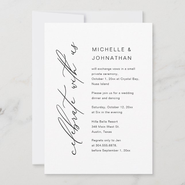 Celebrate with us, Wedding Elopement Dinner Party Invitation (Front)