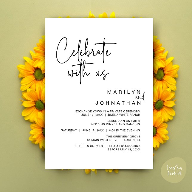 Celebrate with us, Wedding Elopement Dinner Party Invitation (Celebrate with us, Modern Wedding Elopement Dinner Lunch Brunch Party Invites Card PDF White Black)