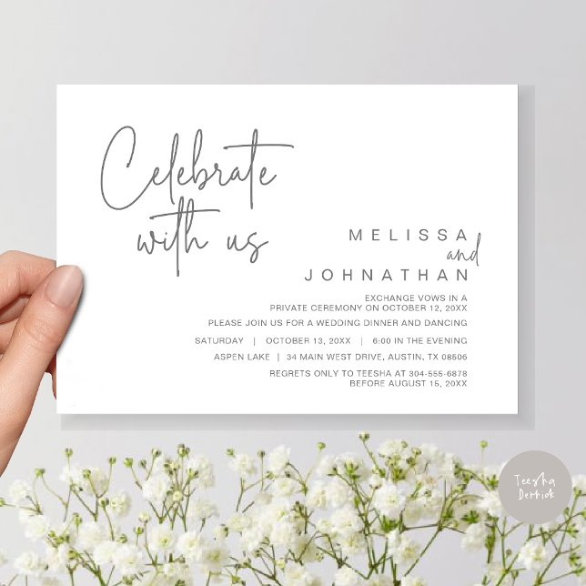 Celebrate with us, Wedding Elopement Dinner Party Invitation (Celebrate With Us, Wedding Elopement Dinner Invitation Card, PDF, in Dark Grey)