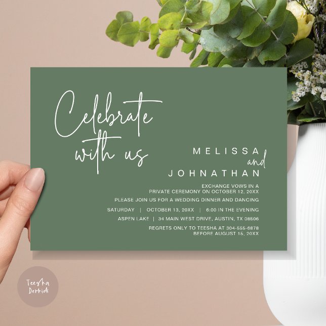 Celebrate with us, Wedding Elopement Dinner Party Invitation (Celebrate With Us, Wedding Elopement Dinner Invitation Card, PDF, in Sage Green)