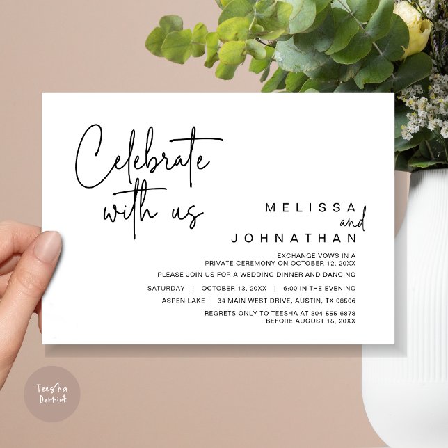 Celebrate with us, Wedding Elopement Dinner Party Invitation (Celebrate With Us, Wedding Elopement Dinner Invitation Card, PDF, in Black and White)