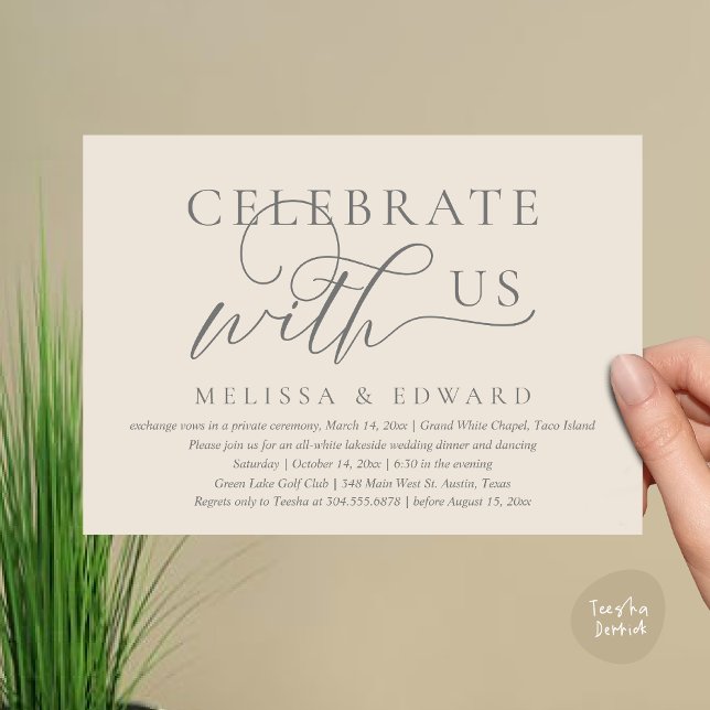 Celebrate with us, Wedding Elopement Dinner Party Invitation (Celebrate with us, Wedding Elopement Dinner Party Lunch Brunch Invitation Card PDF Cream Grey)