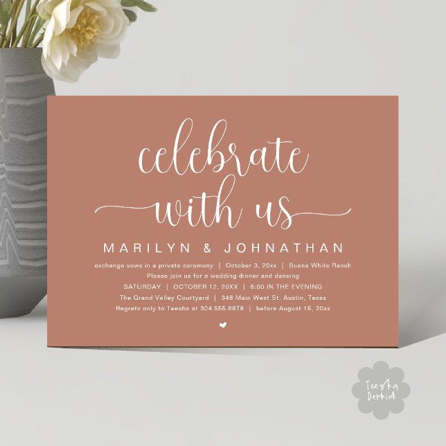 Celebrate with us, Wedding Elopement Dinner Party Invitation (Celebrate with us, Wedding Elopement Dinner Party Dancing Invites Card PDF Terracotta Earthy Brown)