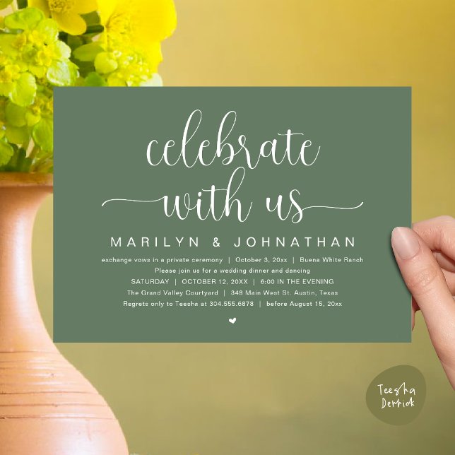 Celebrate with us, Wedding Elopement Dinner Party Invitation (Celebrate with us, Wedding Elopement Dinner Party Dancing Invitation Card PDF Greenery Sage Green)
