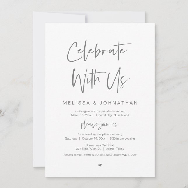 Celebrate with us, Wedding Elopement Party, Grey Invitation (Front)