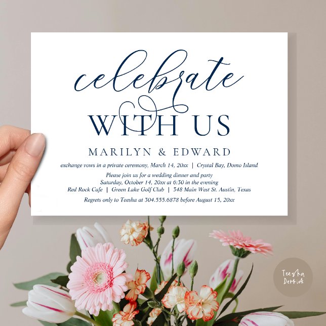 Celebrate with us, Wedding Elopement Party Invitat Invitation (Celebrate With Us, Modern Wedding Dinner Invitation Card, PDF, in Navy Blue)