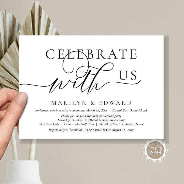 Celebrate with us, Wedding Elopement Party Invitat Invitation (Celebrate with us, Wedding Elopement Party Invitation Card, Modern Romantic, Black and White themed.)