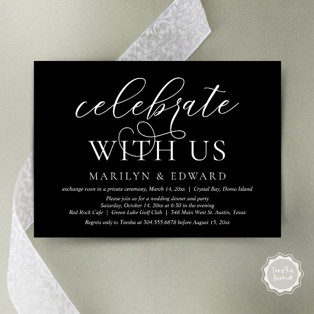 Celebrate with us, Wedding Elopement Party Invitation (Celebrate With Us, Modern Wedding Dinner Invitation Card, PDF, in Classy Black)