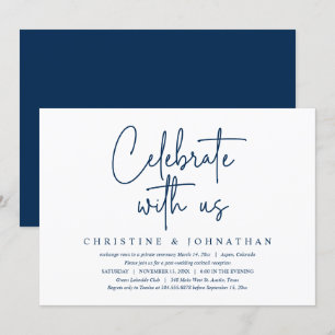 Celebrate with us, Wedding Elopement Party, Navy  Invitation