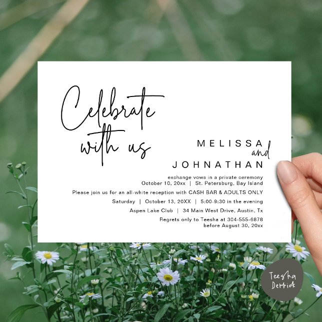 Celebrate with us, Wedding Reception Cash Bar Invitation (Celebrate with us, Wedding Reception Dinner Cash Bar Adults Only Invitation Card PDF in White Black)