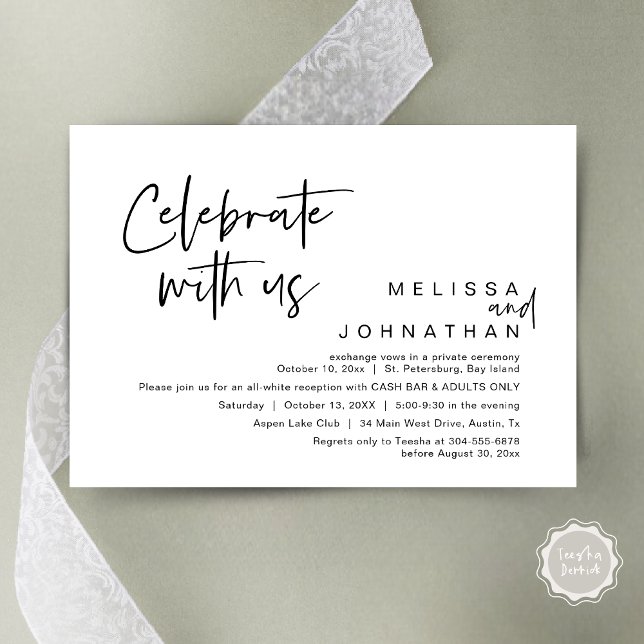 Celebrate with us, Wedding Reception Cash Bar Invitation (Celebrate with us, Wedding Reception Dinner Cash Bar Adults Only Invitation Card PDF in White Black)