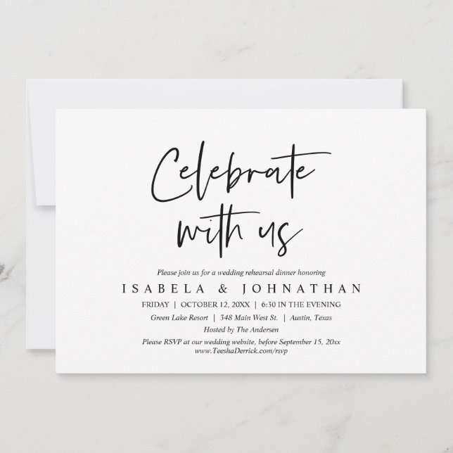 Celebrate with us, Wedding Rehearsal Dinner Invitation (Front)