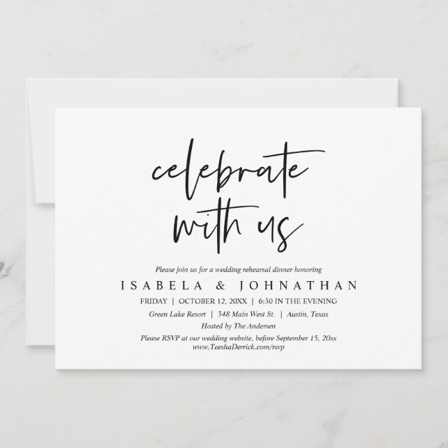 Celebrate with us, Wedding Rehearsal Dinner Invitation (Front)