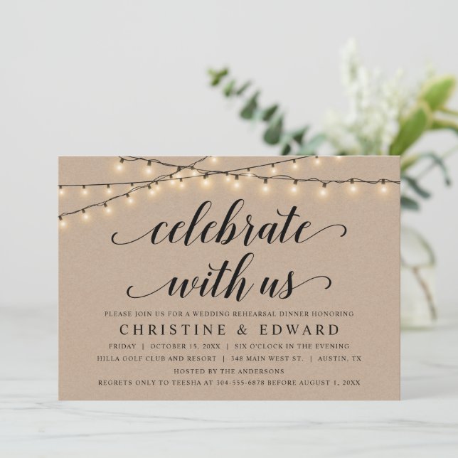 Celebrate with us, Wedding Rehearsal, Kraft Invitation (Standing Front)