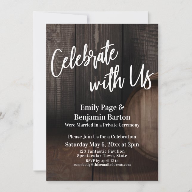 Celebrate with Us Wooden Barrel Reception Invitation (Front)