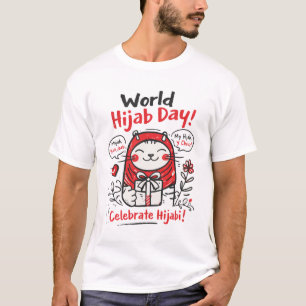 Celebrate World Hijab Day – Cute Hijab Cat Illustr T-Shirt