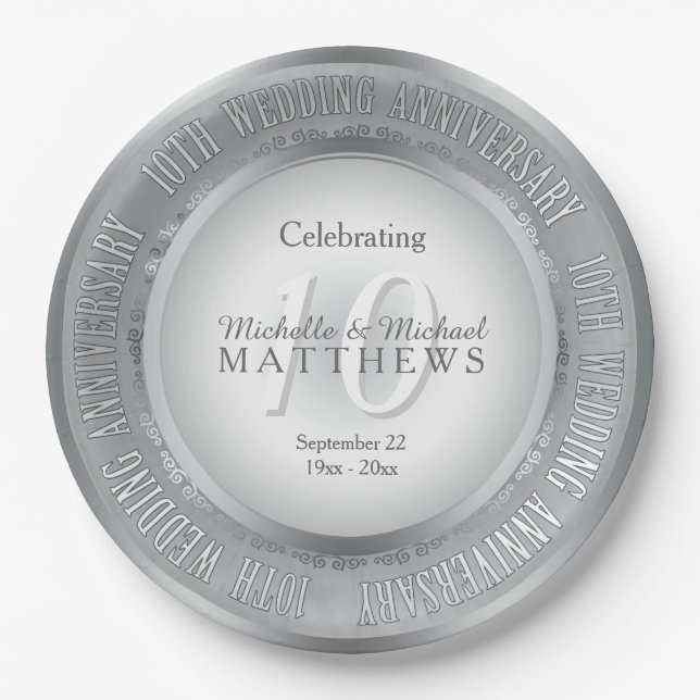 Celebrating 10th Wedding Anniversary Paper Plate (Front)