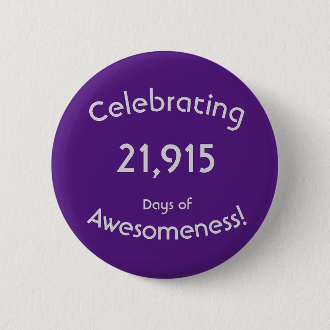 Celebrating 21,915 Days Of Awesomeness 60 Birthday 6 Cm Round Badge (Front)
