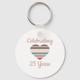 Celebrating 25th Wedding Anniversary Key Ring