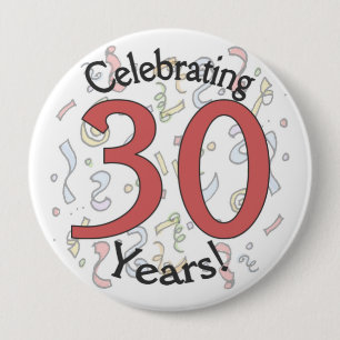 Celebrating 30 years confetti birthday huge button