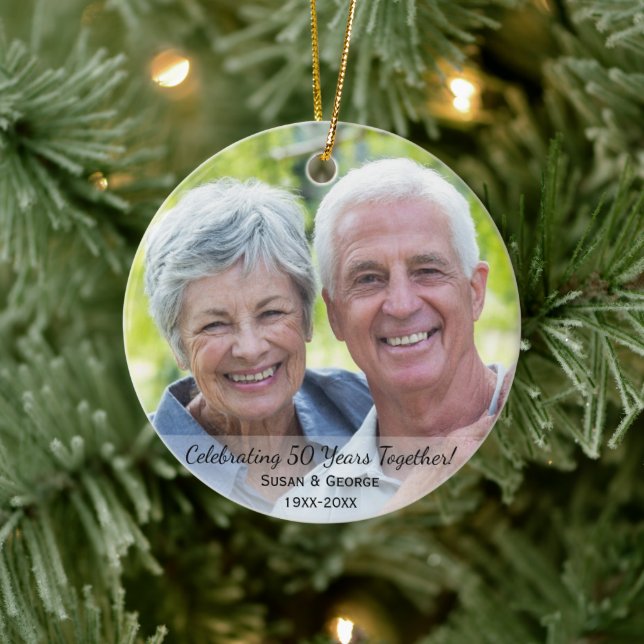 Celebrating 50th Wedding Anniversary Simple Photo Ceramic Tree Decoration (Tree)