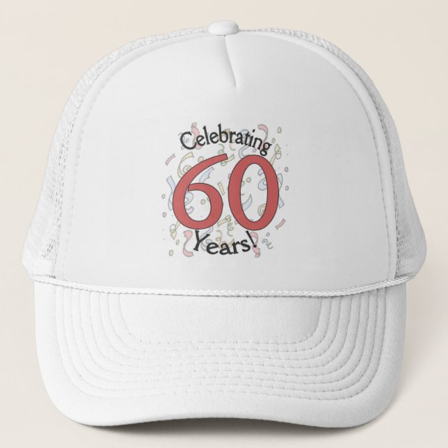 Celebrating 60 years birthday confetti hat (Front)