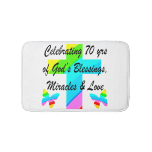 CELEBRATING 70TH BUTTERFLY AND CROSS DESIGN BATH MAT