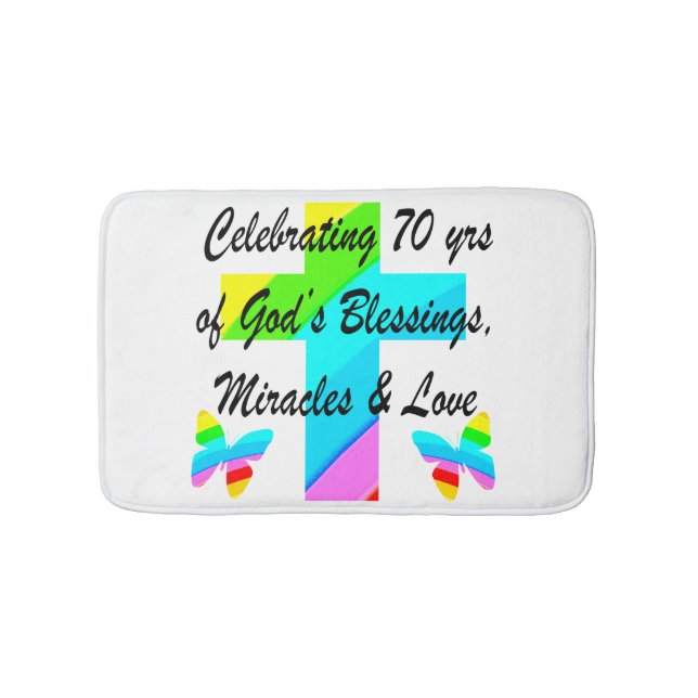 CELEBRATING 70TH BUTTERFLY AND CROSS DESIGN BATH MAT (Front)