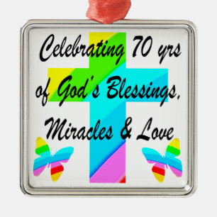 CELEBRATING 70TH BUTTERFLY AND CROSS DESIGN METAL TREE DECORATION