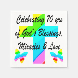 CELEBRATING 70TH BUTTERFLY AND CROSS DESIGN NAPKIN