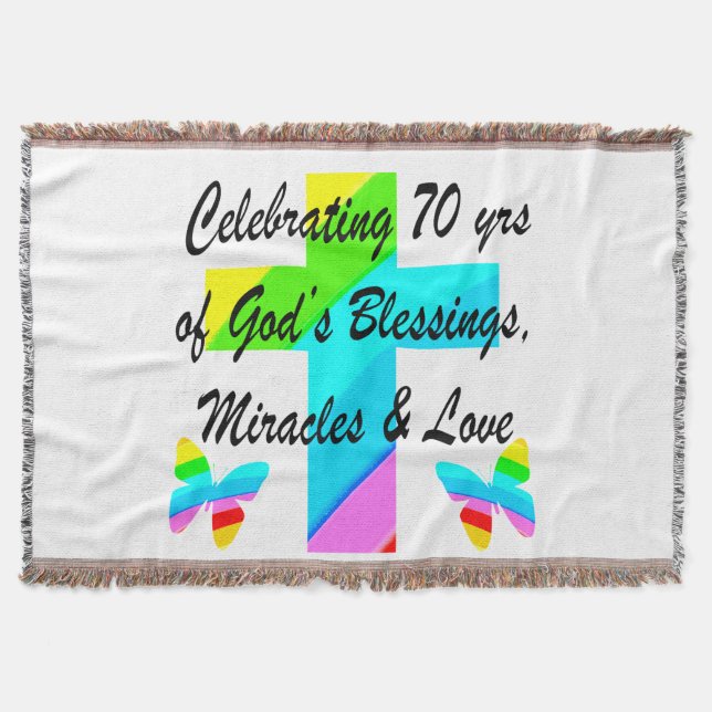 CELEBRATING 70TH BUTTERFLY AND CROSS DESIGN THROW BLANKET (Front)
