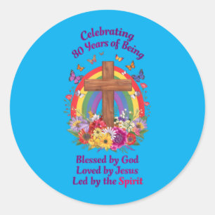 Celebrating 80 Years Rainbow Flowers 80th Birthday Classic Round Sticker