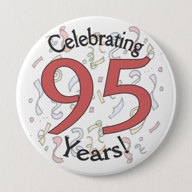 Celebrating 95 years confetti birthday huge button (Front)