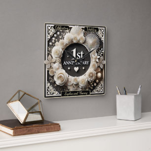 Celebrating a Beautiful First Anniversary Moment Square Wall Clock