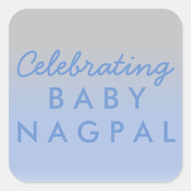 Celebrating Baby Blue Silver Ombre Shower Sticker (Front)