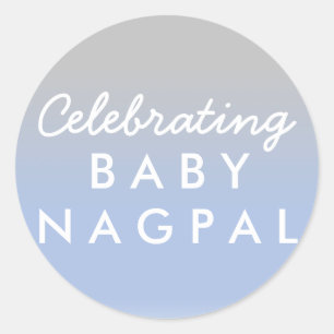 Celebrating Baby Blue Silver Ombre Shower Sticker