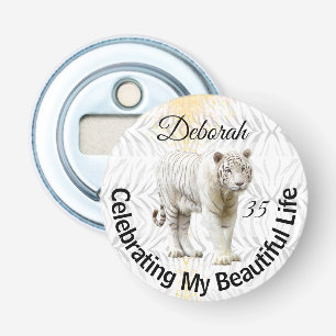 Celebrating Birthday White Tiger, Gold Glitter Bottle Opener