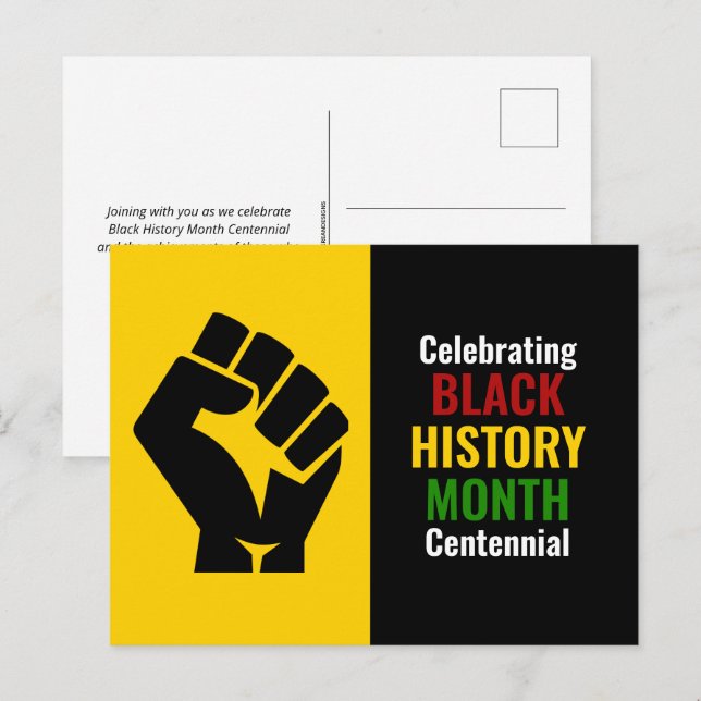 Celebrating Black History Month Centennial Holiday Postcard (Front/Back)