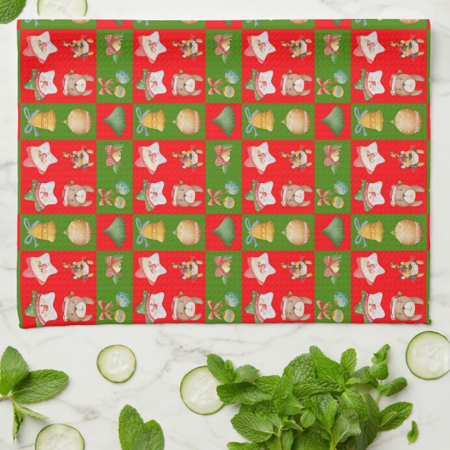 Celebrating Christmas pattern Tea Towel (Folded)