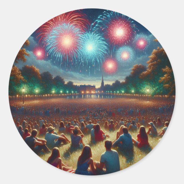 Celebrating Fourth of July with a Bang! Classic Round Sticker (Front)