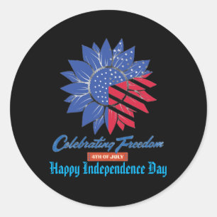 "Celebrating Freedom" Patriotic Sunflower Custom Classic Round Sticker