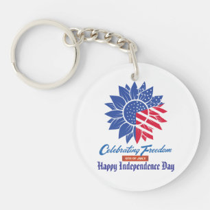 "Celebrating Freedom" Patriotic Sunflower Custom Key Ring