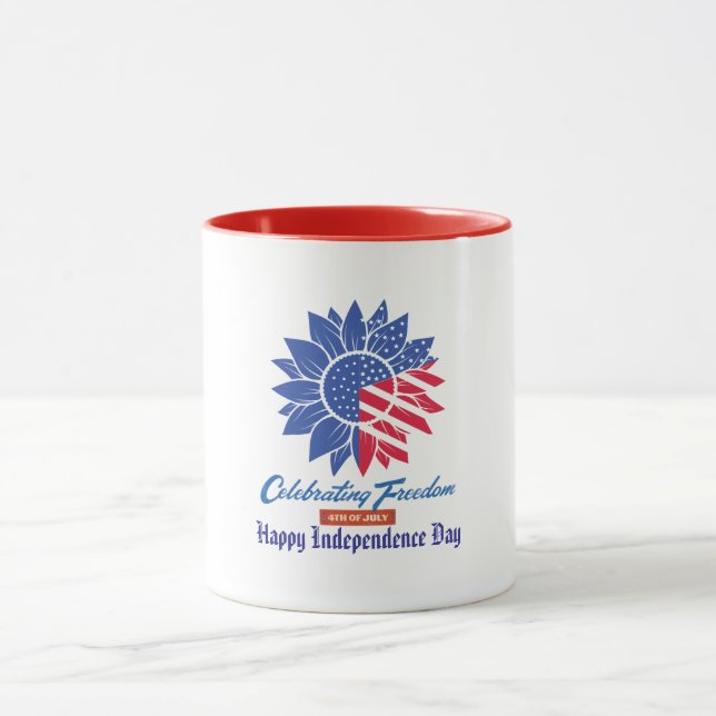 "Celebrating Freedom" Patriotic Sunflower Custom Mug (Center)