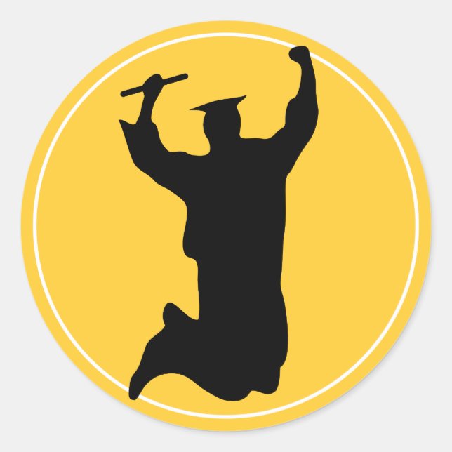 Celebrating Graduate in Cap & Gown Black | Gold Classic Round Sticker (Front)