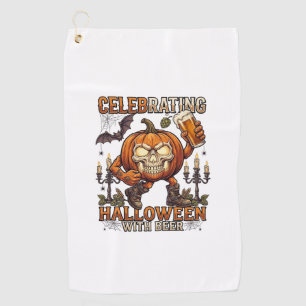 Celebrating Halloween Beer Skull Pumpkin Bat Candl Golf Towel