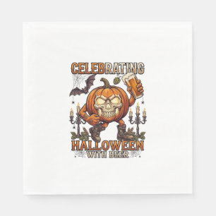 Celebrating Halloween Beer Skull Pumpkin Bat Candl Napkin