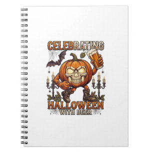 Celebrating Halloween Beer Skull Pumpkin Bat Candl Notebook