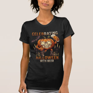 Celebrating Halloween Beer Skull Pumpkin Bat Candl T-Shirt