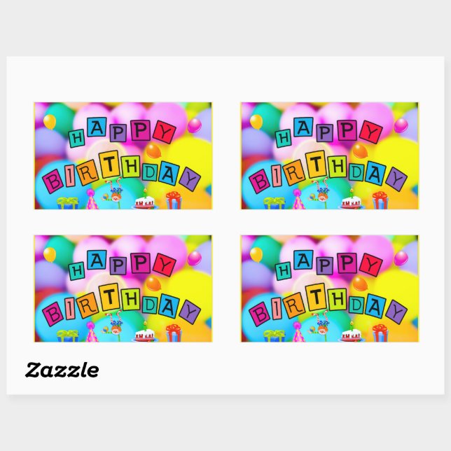 Celebrating Happy Birthday Rectangular Sticker (Sheet)